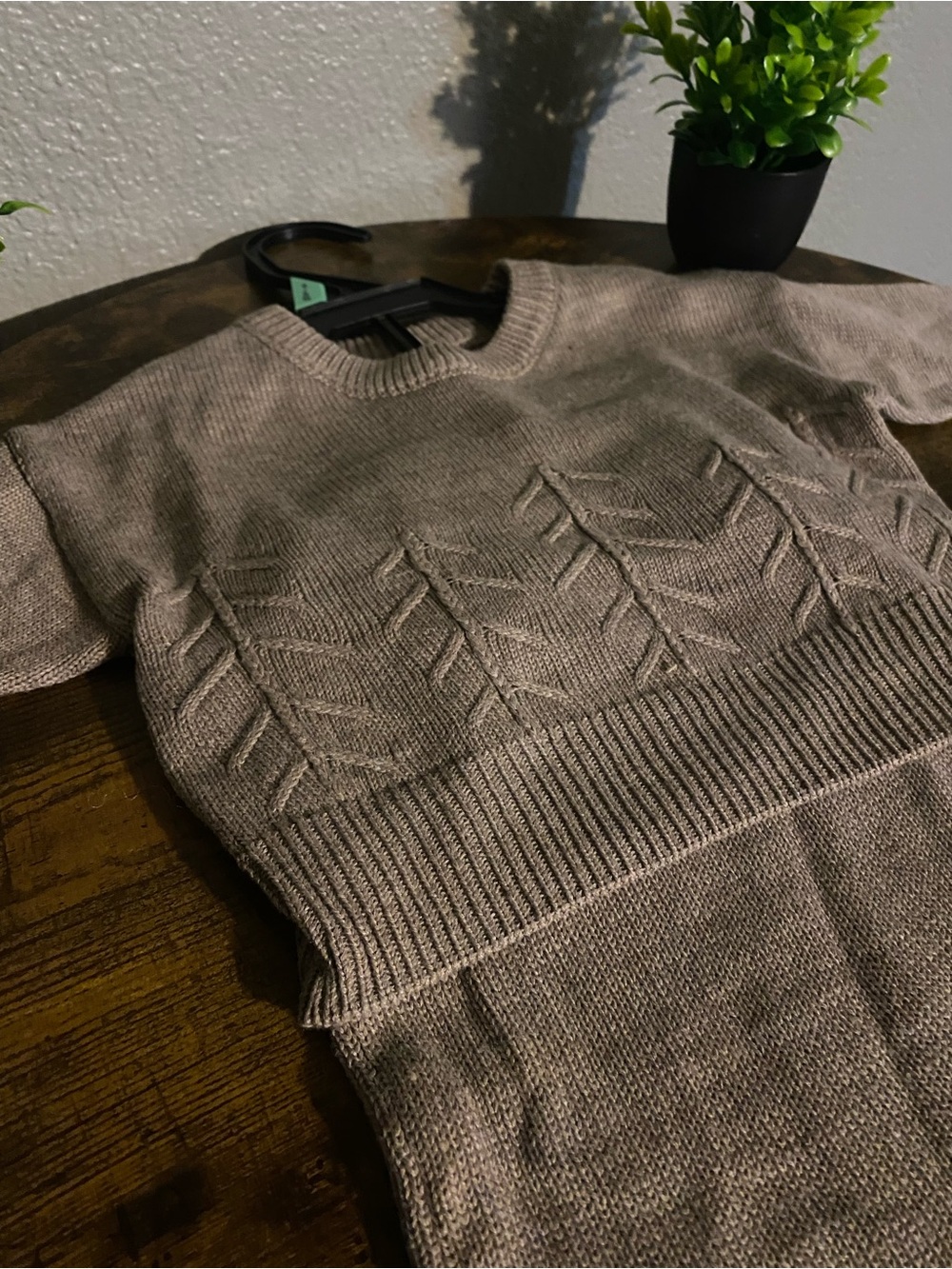 Kids Crewneck Matching Set in Taupe with Cable Detail